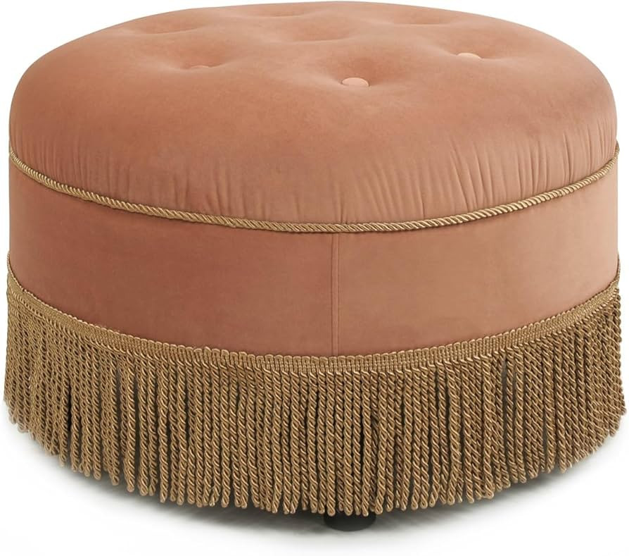 Jennifer Taylor Home Yolanda Upholstered Round Accent Ottoman, Peach Orange Velvet with Gold Trim | Amazon (US)