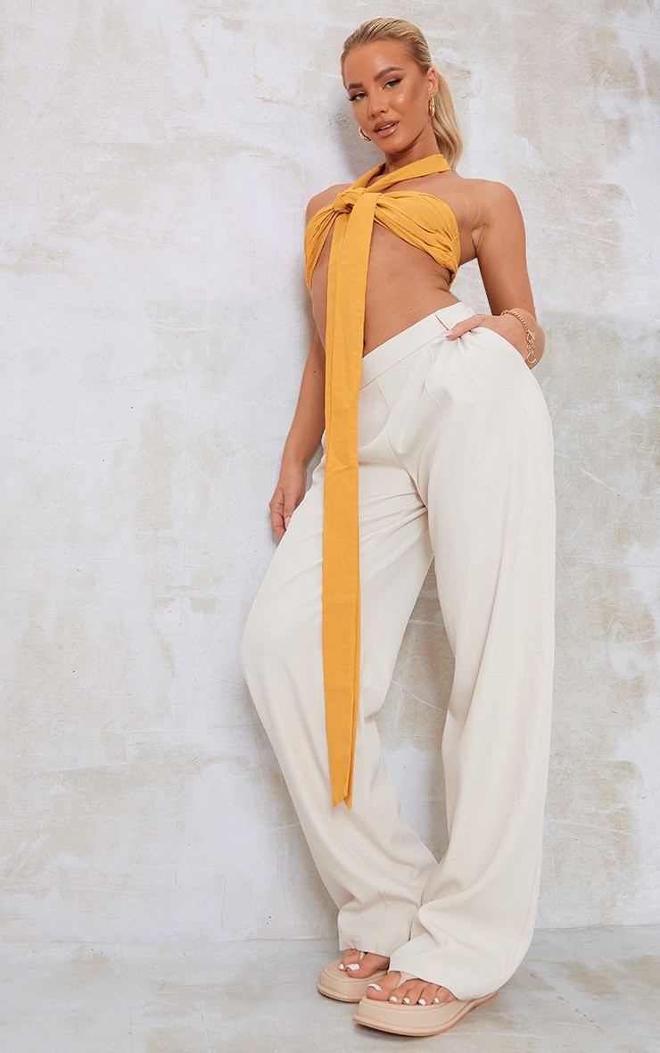 Orange Linen Feel Wrap Around Halter Crop Top | PrettyLittleThing US