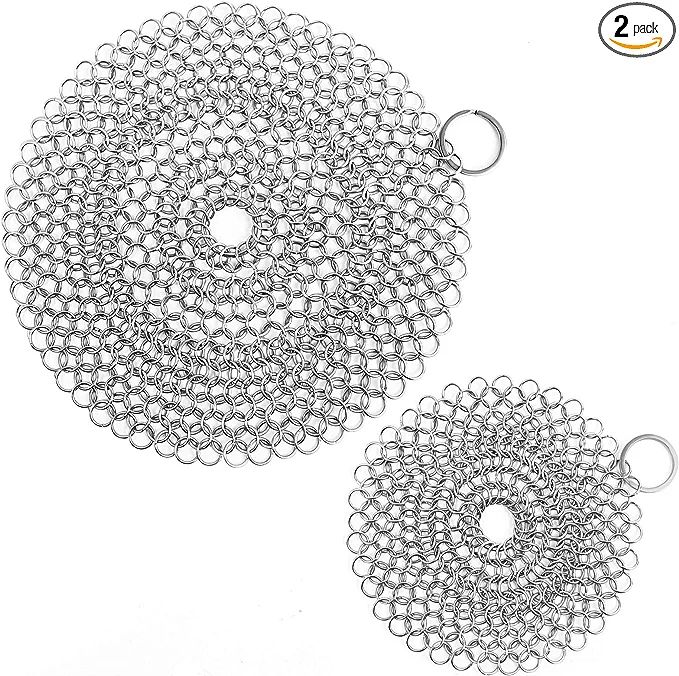 Amazon.com: ONEEKK Cast Iron Skillet Cleaner Chainmail,2 Pack Premium Stainless Steel Chain Maill... | Amazon (US)