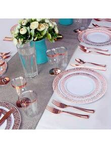 160pcs silver color Plastic Dinnerware Set, Plastic Plates, Silverware With Napkins, Includes: 40... | SHEIN