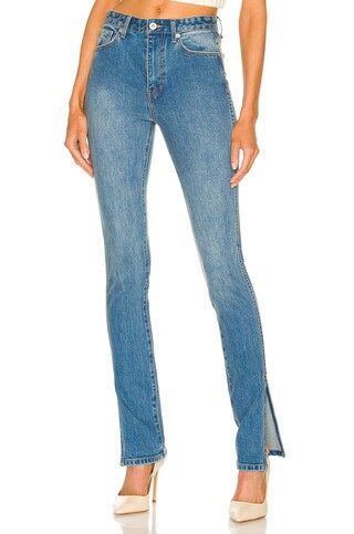 Something Navy Denim Pants with Slit in Medium Blue from Revolve.com | Revolve Clothing (Global)