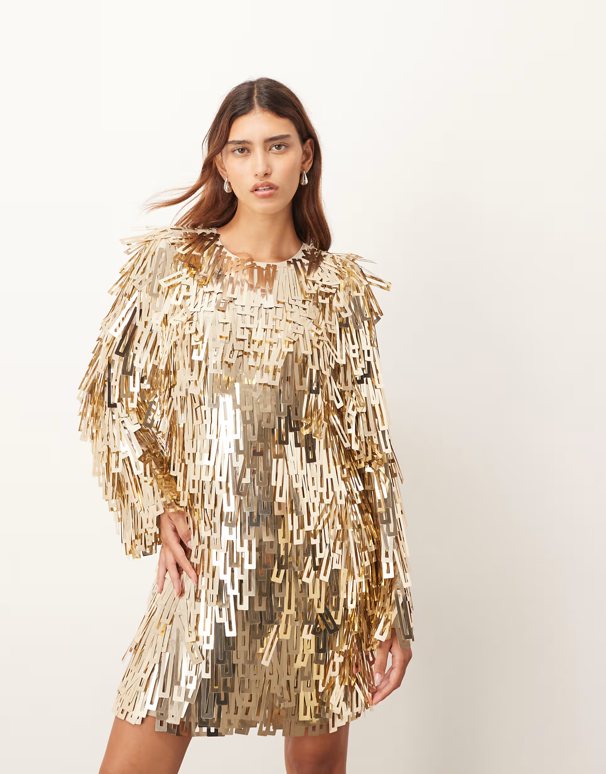 ARRANGE embellished shard sequin long sleeve mini dress in gold | ASOS | ASOS (Global)