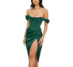 Womens Off Shoulder Split Bustier Corset Satin Dress Strapless Push Up Backless High Slit Bodycon... | Amazon (US)