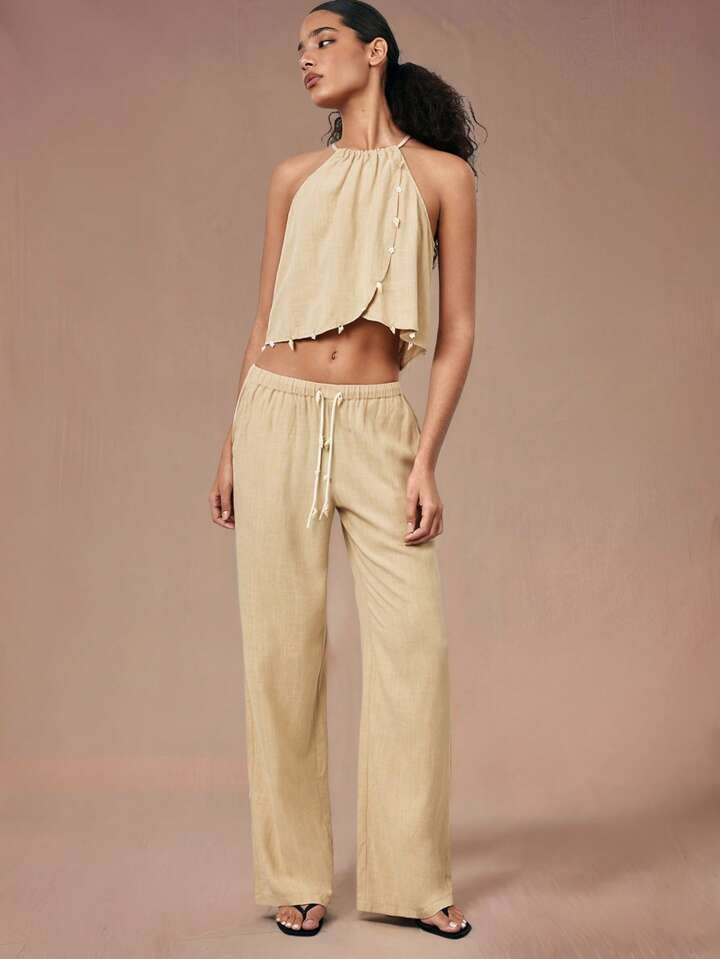 Maija 2025 Spring & Summer New Casual Fashion Comfortable Ladies Shell Print Pants, Suitable For Vacation, Daily Casual, Romantic Urban Resort, Suitable For Outgoing, Party, Wedding Guest, Retro Style, Graduation Season | SHEIN