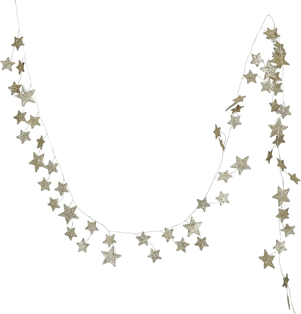 Creative Co-Op Decorative Glitter Paper Star Garland, Gold Color | Amazon (US)