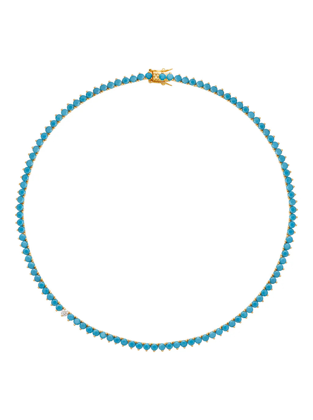 BENNINGTON 3-PRONG 3.5MM, NANO TURQUOISE AND LAB DIAMOND RIVIÈRE NECKLACE, GOLD | Dorsey