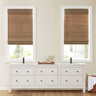 Lyndon Teak 29 in. W x 64 in. L Bamboo Light Filtering Roman Shade | The Home Depot