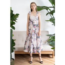 Watercolor Flowers Printed Tie-Strap Maxi Dress | Chicwish