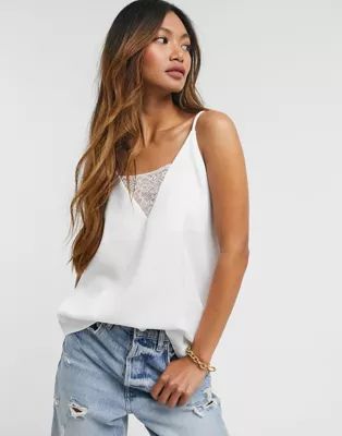 River Island lace insert satin cami top in white | ASOS (Global)