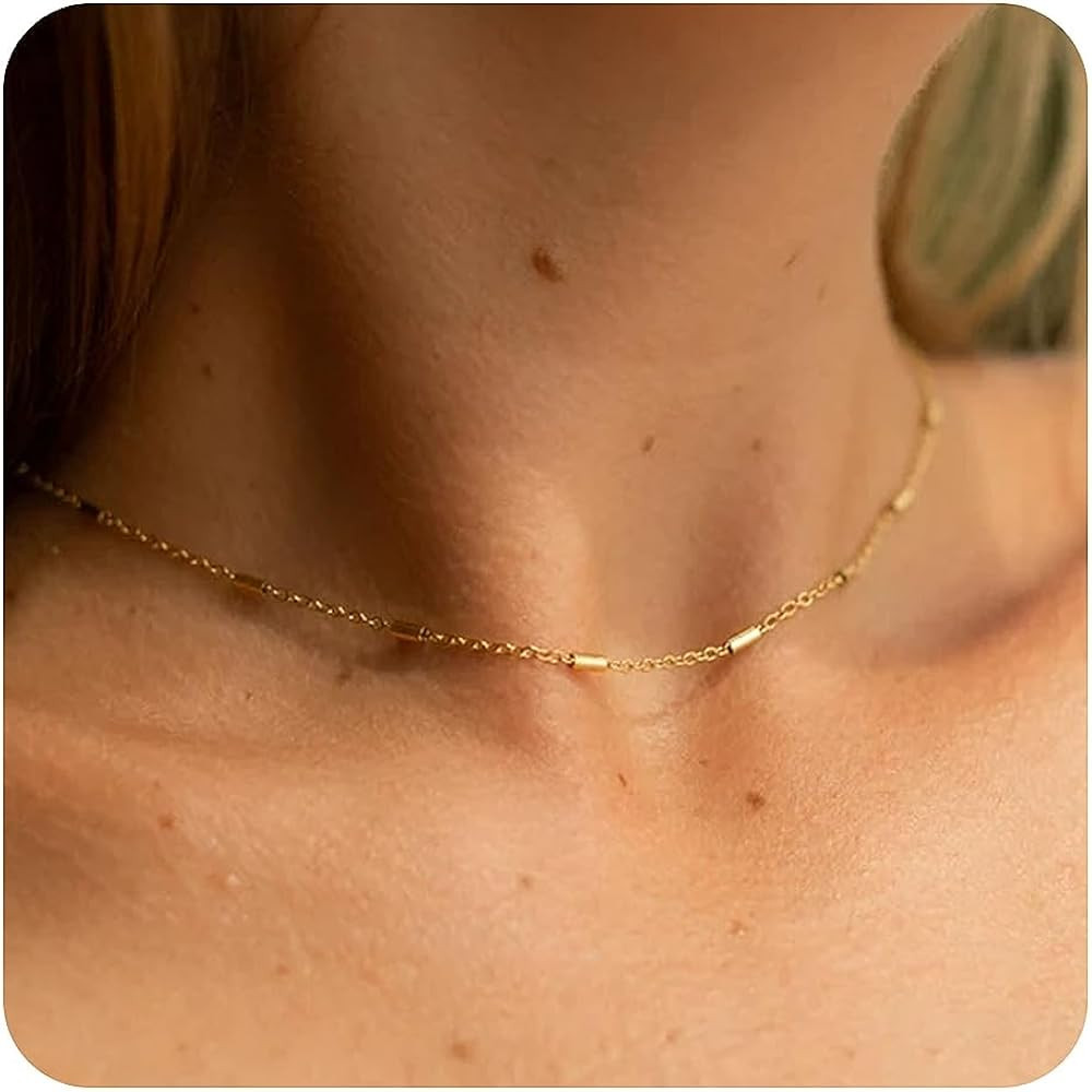 Dainty Choker Necklace for Women 18K Gold Plated Shining Dots Box Chain Sparkle Necklaces Cute Pa... | Amazon (US)