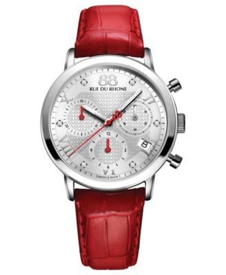 88 RUE DU RHONE Watch, Women's Swiss Chronograph Doube 8 Origin Diamond Accent Red Leather Strap 45m | Macys (US)