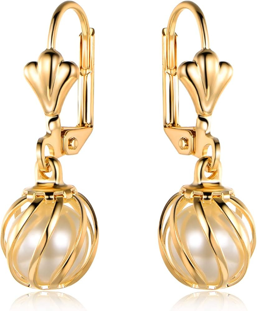 Barzel 18K Gold Plated Pearl Dangling Drop Earrings | Amazon (US)