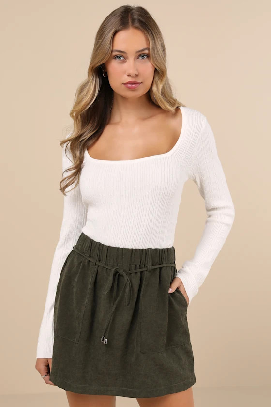 Convincing Charm Dark Olive Green Suede Mini Skirt | Lulus