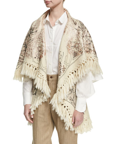 Tramando Embroidered Wool Poncho Vest, White | Bergdorf Goodman