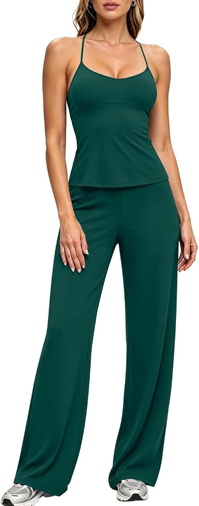 Atizon Two Piece Sets for Women Sexy Backless Halter Top and Pants Summer Airport Travel Outfits ... | Amazon (US)