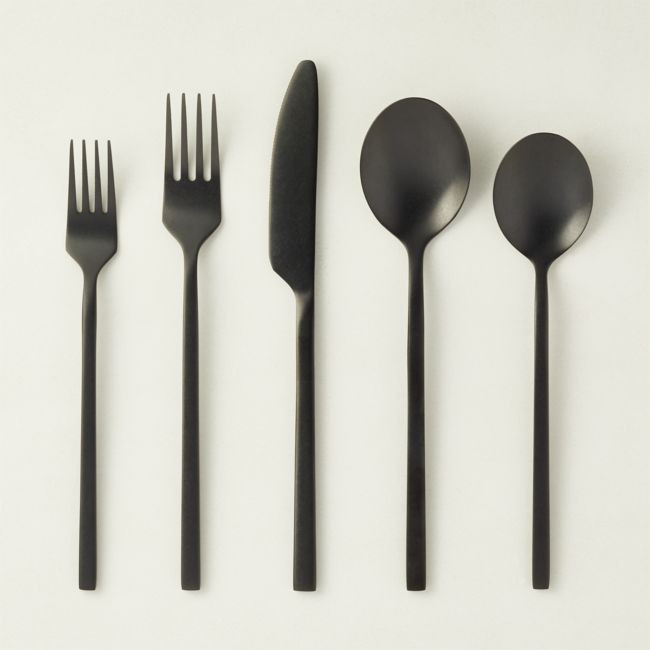 20-Piece Pin Tumbled Black Flatware Set | CB2