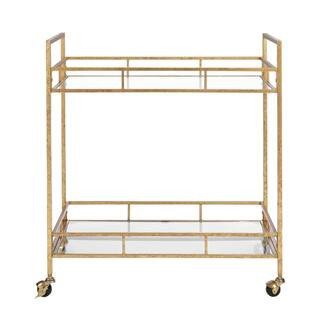 Home Decorators Collection Gold Leaf Metal and Glass Rolling Bar Cart with Glass Top (30 in. W x ... | The Home Depot