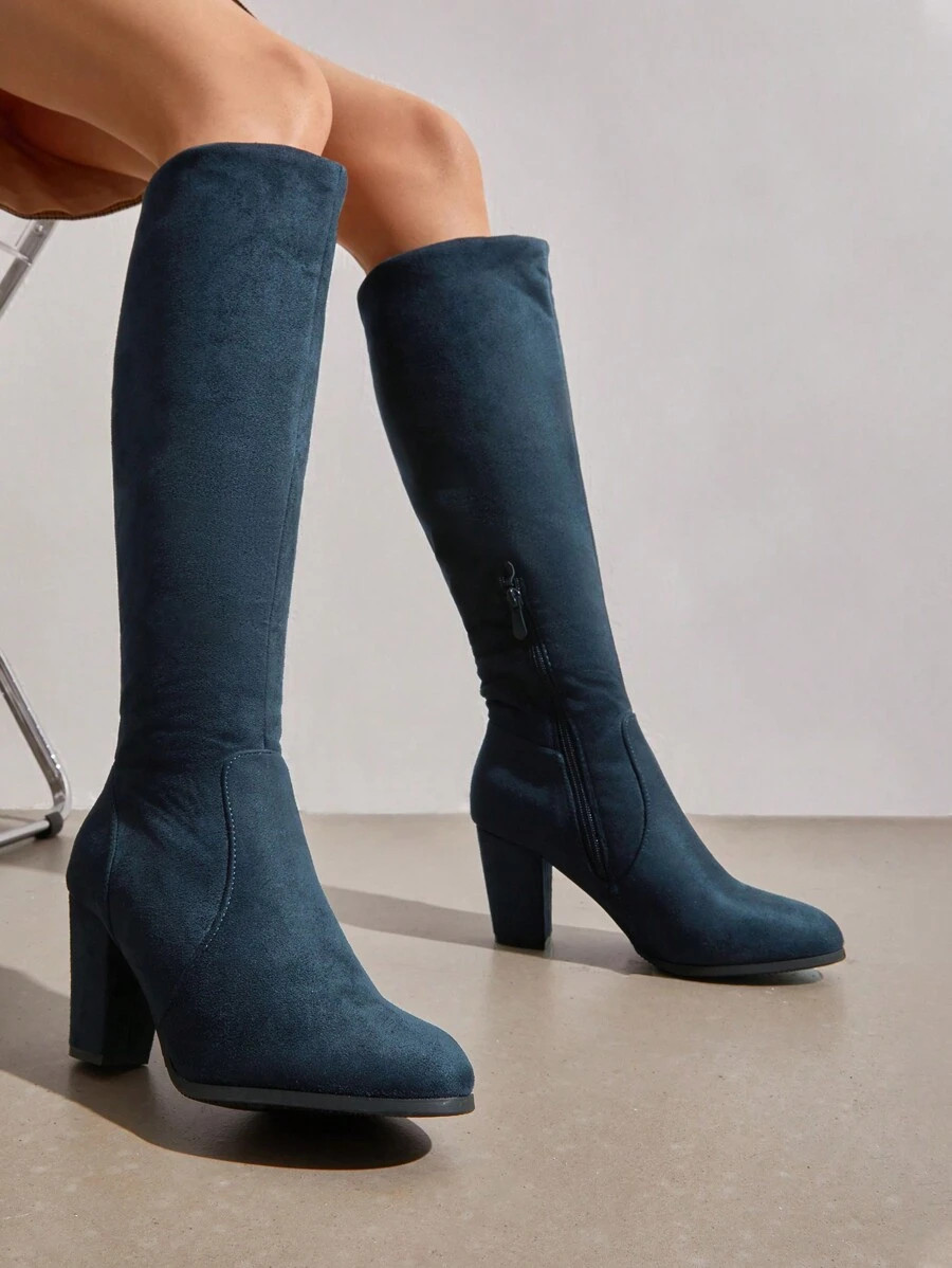 Women's Chunky Heel Knee High Round Toe Fashionable Boots For Winter | SHEIN
