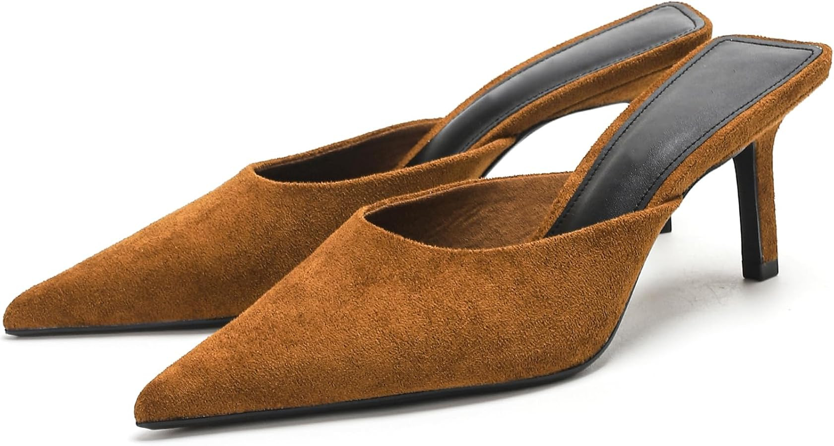 Women's Suede Stiletto Mules Slides Fashion Closed Pointed Toe Slip On High Heels Sandals Sexy Ba... | Amazon (US)