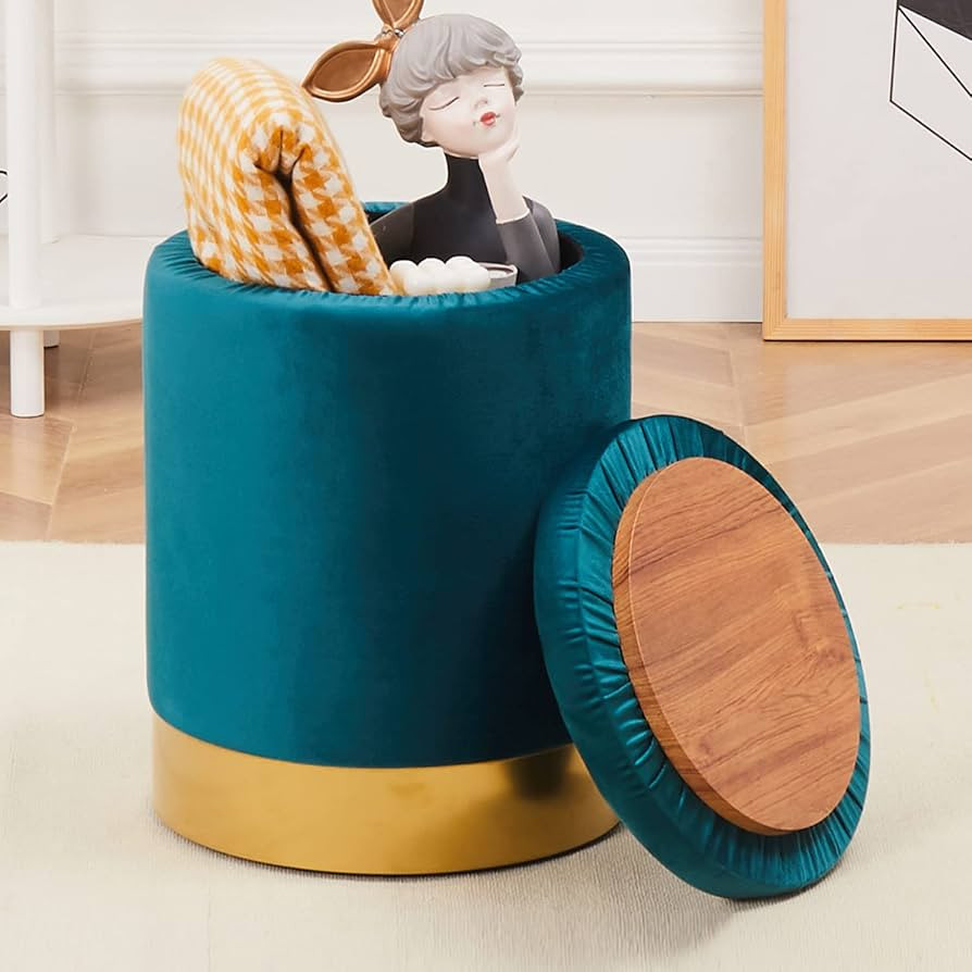 Mxfurhawa Velvet 23Qt Storage Ottoman Multipurpose Footrest Stool with Metal Base Modern Round Va... | Amazon (US)