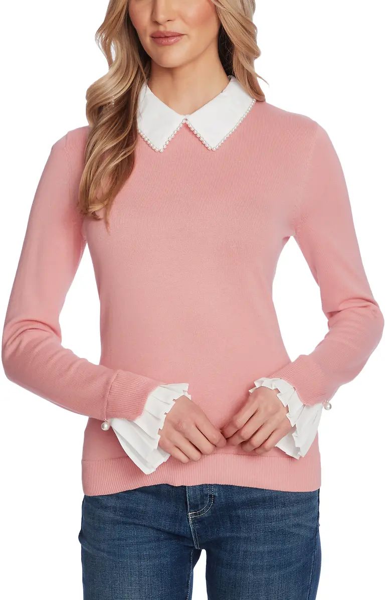 Imitation Pearl Peter Pan Collar Cotton Sweater | Nordstrom