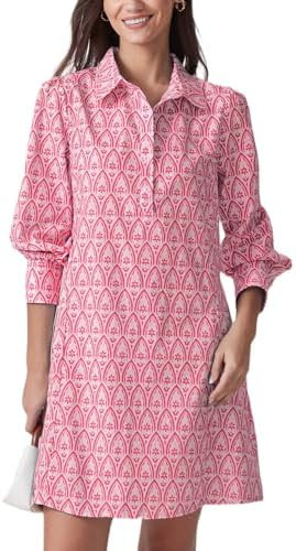 Floral Mini Dress Women Long Sleeve Holiday Sundress Button-Up Tunic Shirt Dress with Pockets | Amazon (US)