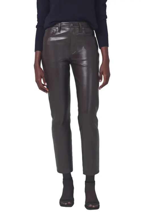 Citizens of Humanity Jolene Slim Fit High Waist Recycled Leather Pants in Chocolate Torte at Nordstr | Nordstrom