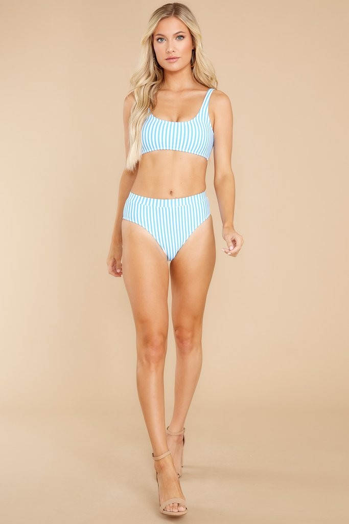 Sweet And Sunny Light Blue Stripe Bikini Top | Red Dress 