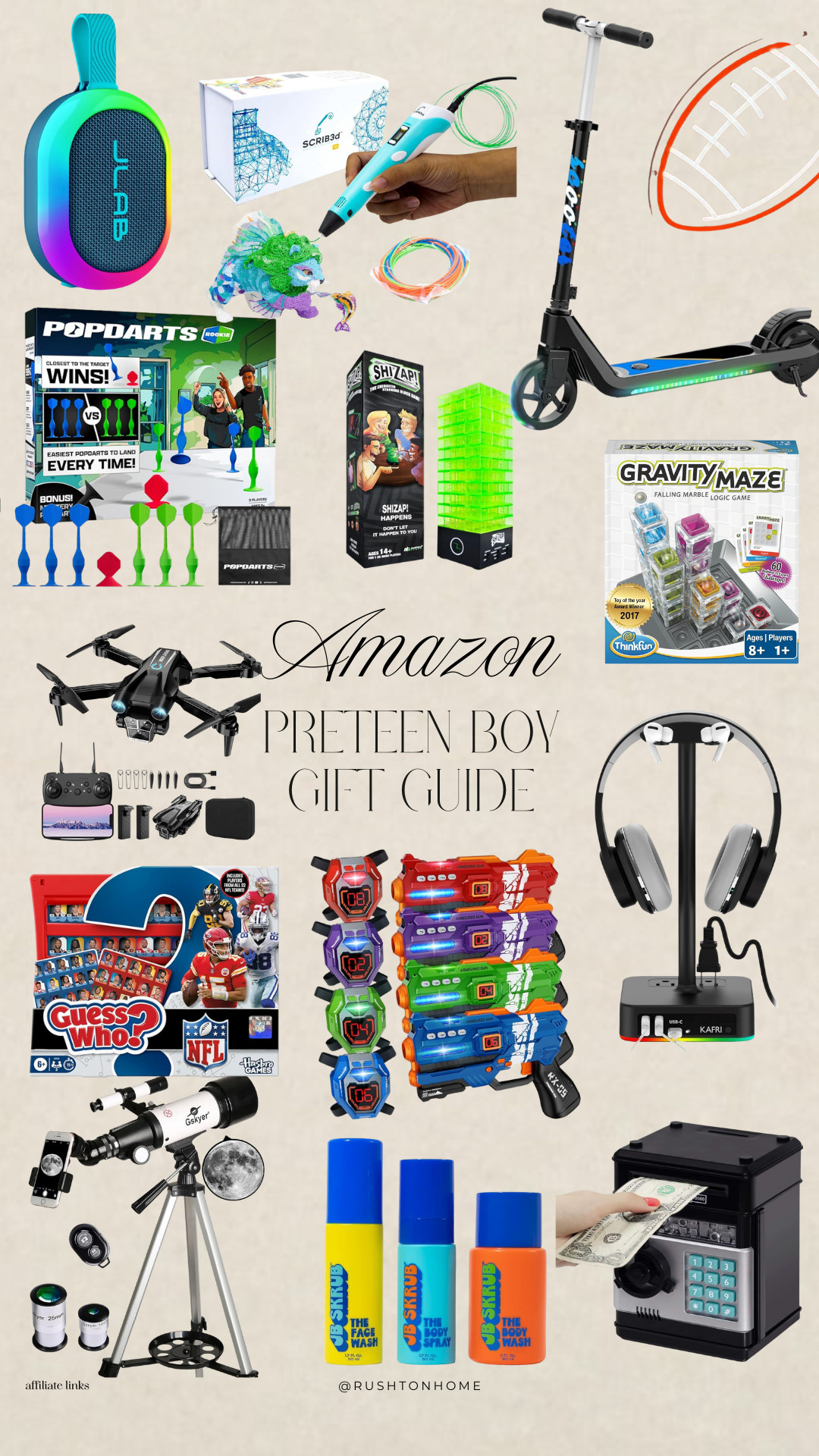 Amazon preteen boy gifts, tween boy gift guide, amazon tween boy gifts, preteen gifts 2025, popdarts game, remote control scooter, 3d printing pen kids, gravity maze marble game, kids drone gift, nfl guess who game, kids telescope, boys nerf blasters, boys hygiene gift set, kids digital safe, jlab speaker kids, amazon boy gift ideas, stem gifts for tweens 

 #LTKGiftGuide #LTKHoliday #LTKSeasonal