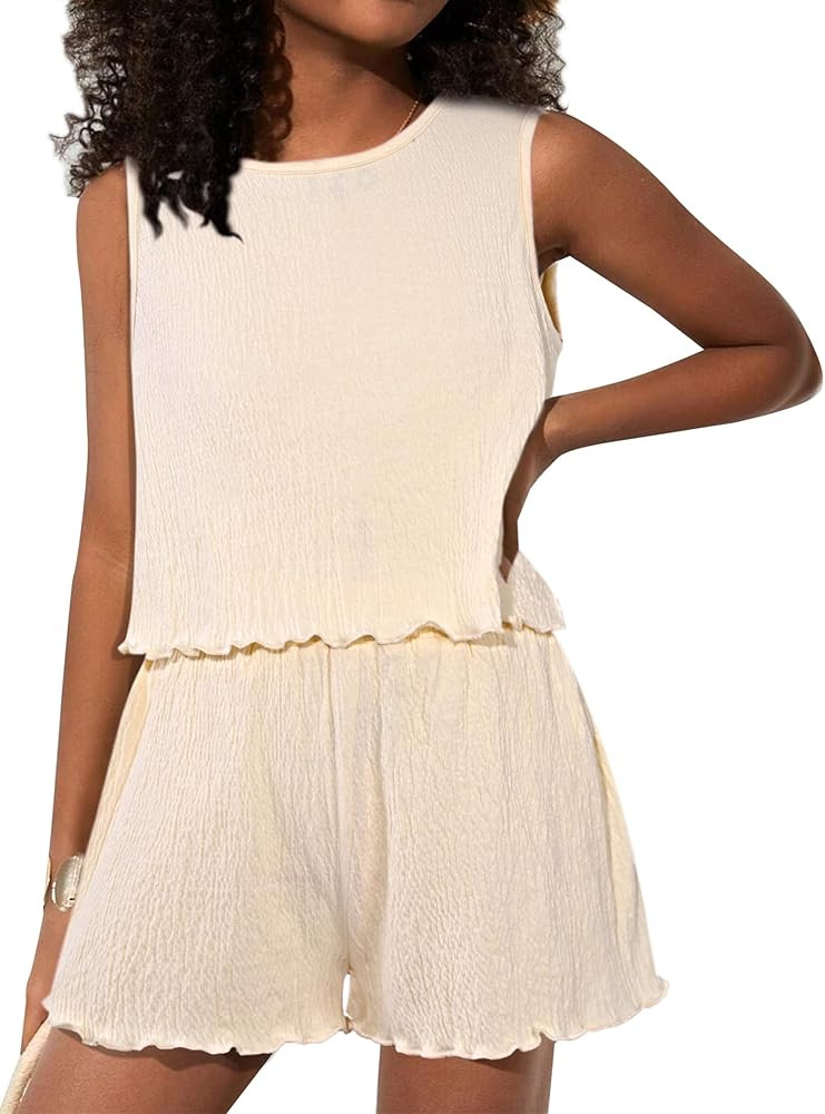 Girls' Summer 2 Piece Outfits Sleeveless Tank Tops and Wide Leg Shorts Sets | Amazon (US)