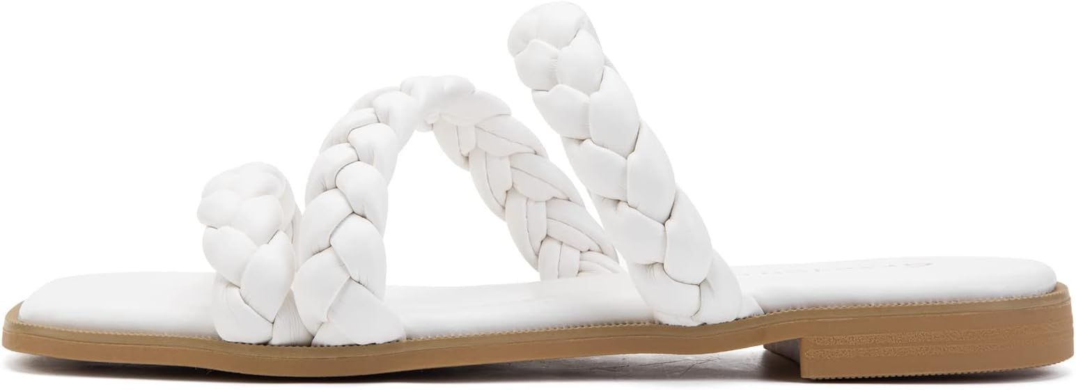 Greatonu Women's Square Toe Braided Flat Sandals Dressy Summer Open Toe Slides Strappy Slip On Wo... | Amazon (US)