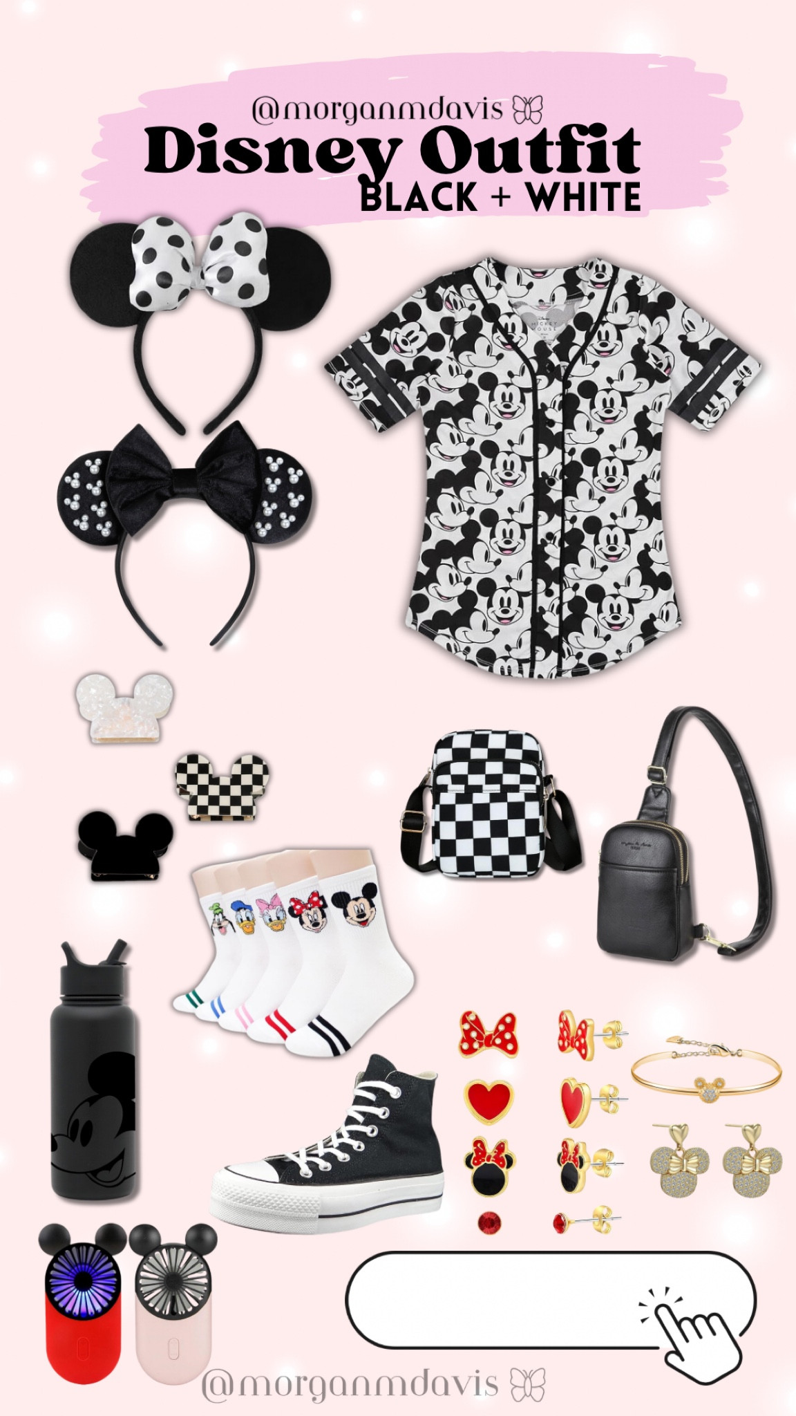 Disney outfit black and white // crossbody // Minnie Mouse // checkered // ears // socks 
