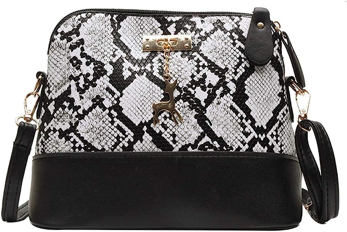 Tecing Women Snakeskin Medium Crossbody Bag Leather Purse Lightweight Dome Shoulder Bag White | Amazon (US)