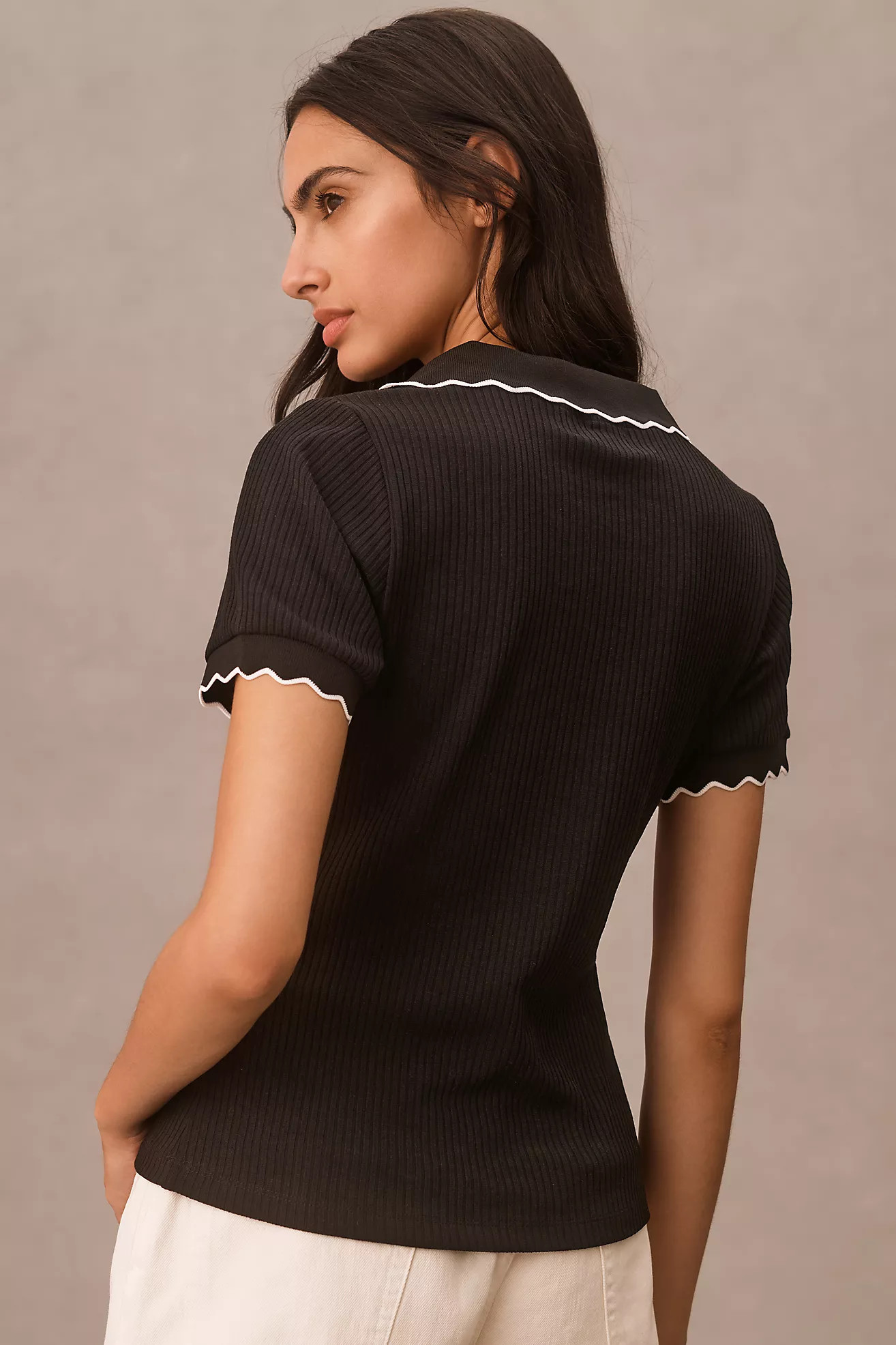 Maeve Scalloped Polo Tee | Anthropologie (US)