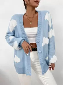 Drop Shoulder Cloud Pattern Cardigan
   SKU: sw2108151723283127      
          (794 Reviews)
   ... | SHEIN