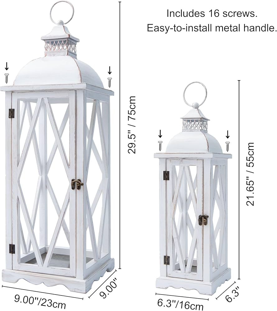 Perfnique Farmhouse Outdoor Lanterns for Patio, Set of 2 White Rustic Lanterns Decor, Vintage Han... | Amazon (US)