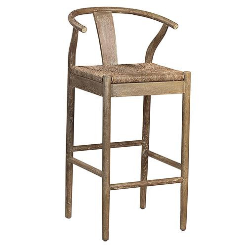 Robert Coastal Beach Brown Oak Natural Woven Rope Counter Stool | Kathy Kuo Home
