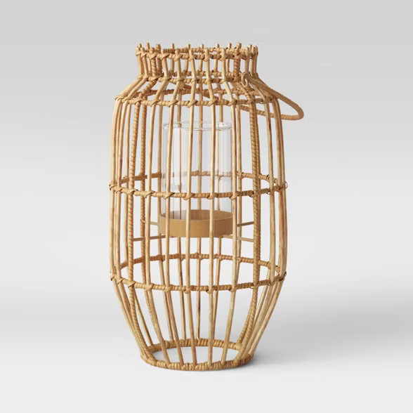 18" x 10" Linear Rattan Candle Holder Lantern with Glass Insert Natural - Opalhouse™ | Target