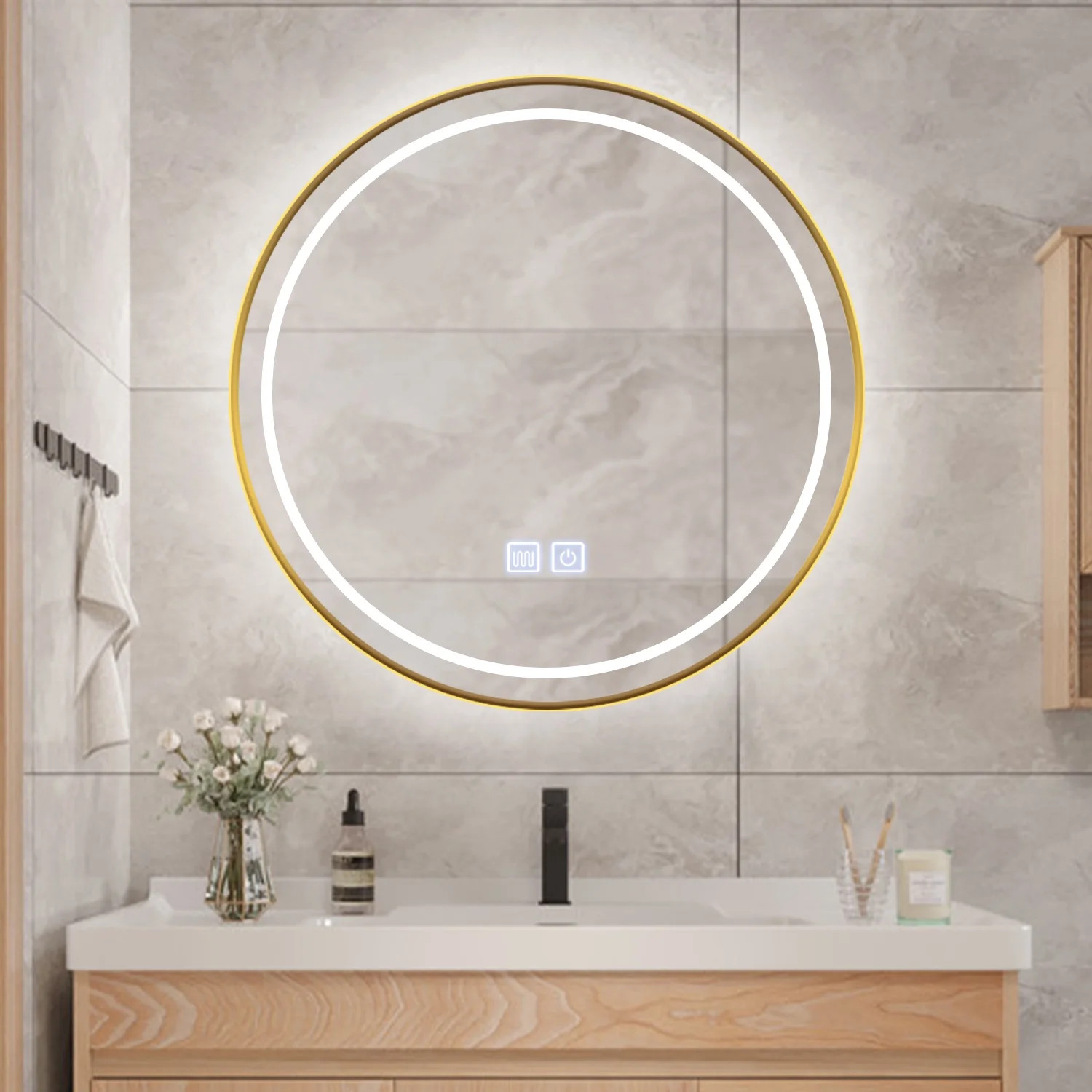 Luniquz 24 inch LED Round Mirror Bathroom Vanity Mirror Anti-Fog Large Lighted Vanity Wall Mounte... | Walmart (US)