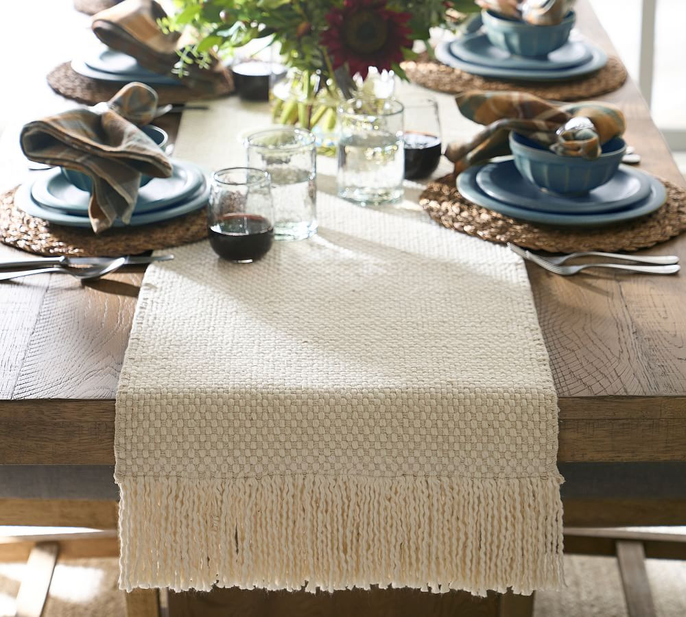 Handwoven Basketweave Cotton Fringe Table Runner | Pottery Barn (US)