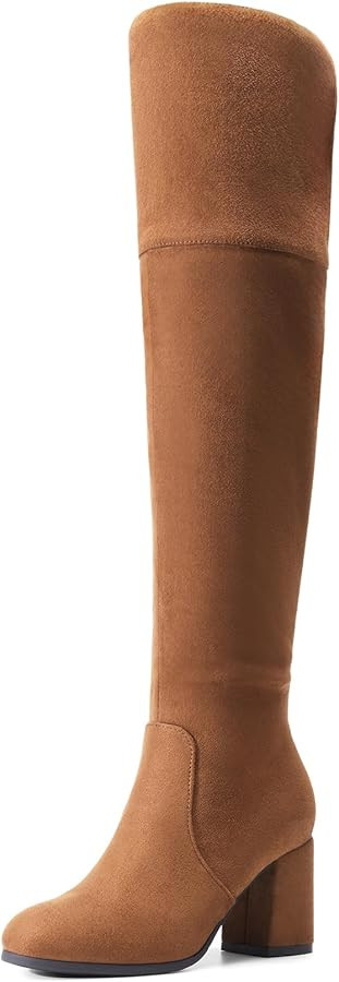 DREAM PAIRS Women's Thigh High Block Heel Over The Knee Boots | Amazon (US)