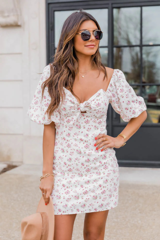 Rose Garden Dance Floral Ivory Dress | Pink Lily