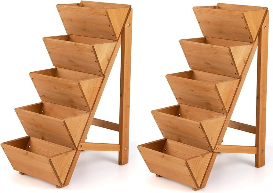 Giantex 5-Tier Wooden Vertical Raised Garden Bed Set of 2, Freestanding Plant Stand with Legs for... | Amazon (US)
