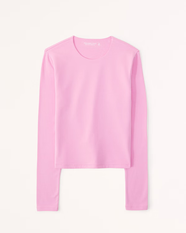 Long-Sleeve Cotton Seamless Fabric Crew Top | Abercrombie & Fitch (US)