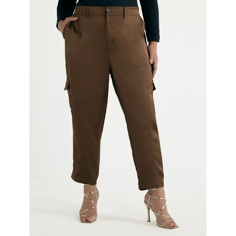 Sofia Jeans Women's Plus Size High Rise Satin Cargo Pants, 26" Inseam, Sizes 14W-28W | Walmart (US)