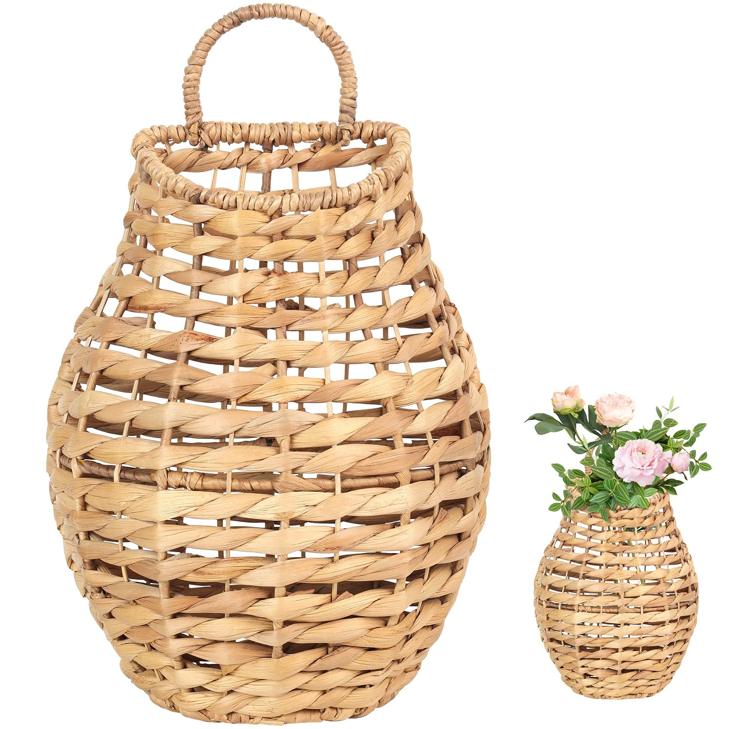 Natural Handwoven Wall Hanging Water Hyacinth Basket for Front Door Flowers & Home Decor – Hand... | Amazon (US)