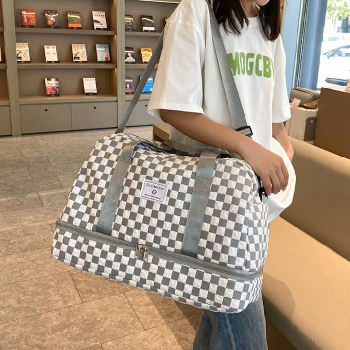 Portable Checkerboard Pattern Sports Gym Bag, Large Capacity Travel Duffle Bag, Lightweight Weeke... | SHEIN