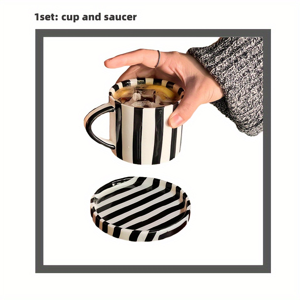 Ceramic Coffee Mug Saucer Black Striped Water Cup Teacups - Temu | Temu Affiliate Program