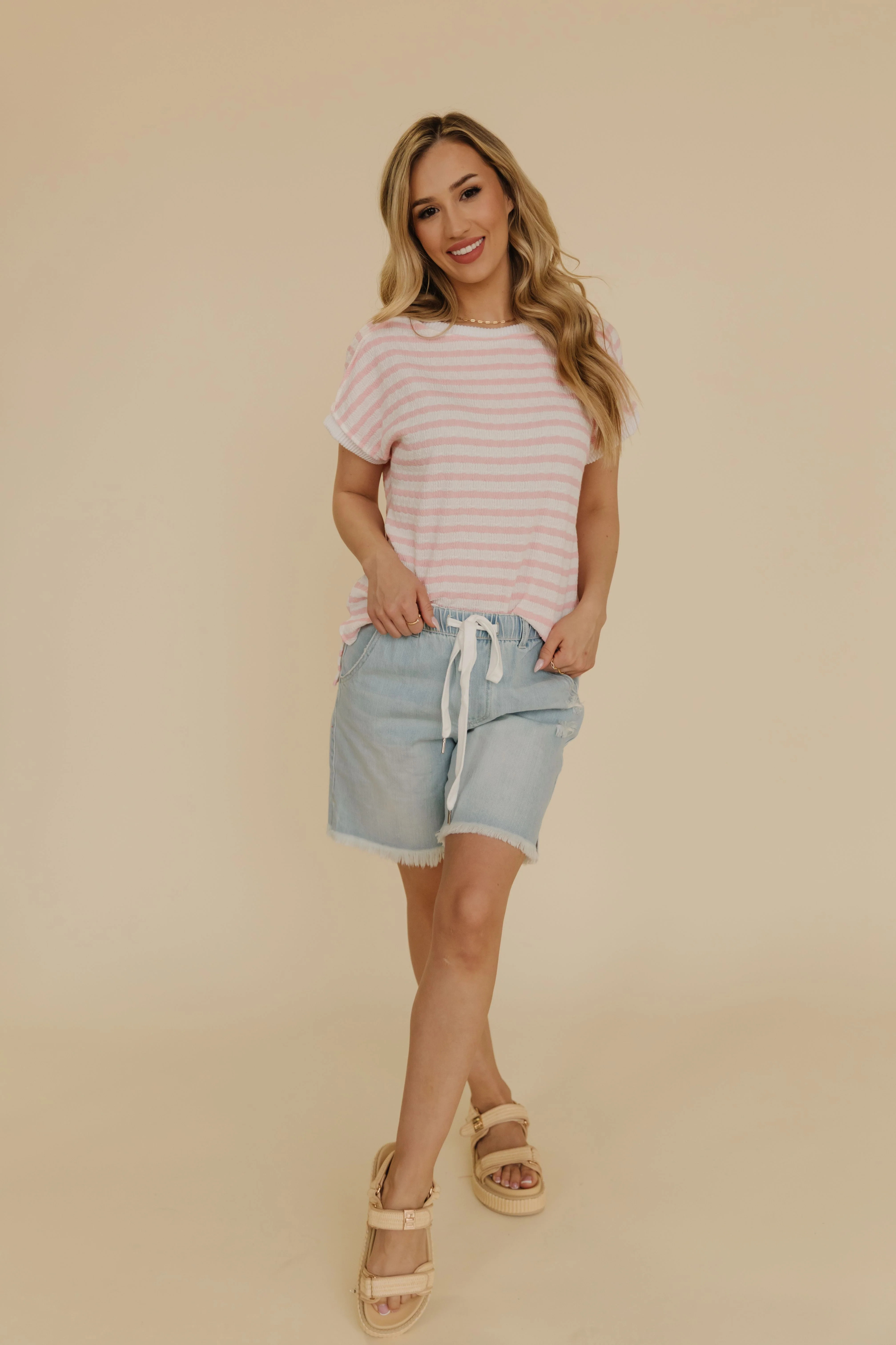THE BLAKELY HIGH RISE BOYFRIEND SHORTS IN LIGHT DENIM | Pink Desert