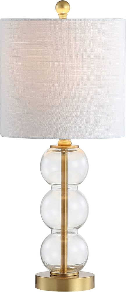 JONATHAN Y 21" Clear/Brass Gold Glass Table Lamp for Bedroom and Living Room, White Linen Shade, ... | Amazon (US)
